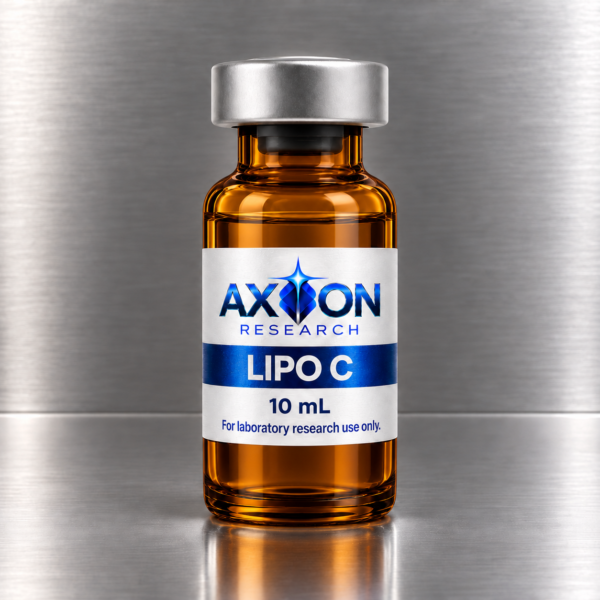 Axion Research Lipo C 10 mL amber-brown liquid vial on a brushed platinum countertop